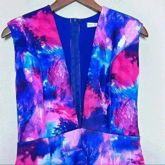 Rare London Deep V Pink and Blue Mini Dress Size 6 - Picture 4 of 7